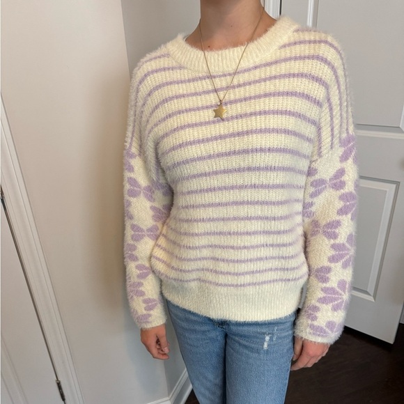 Altar'd State Sweaters - Striped Purple and Cream Sweater